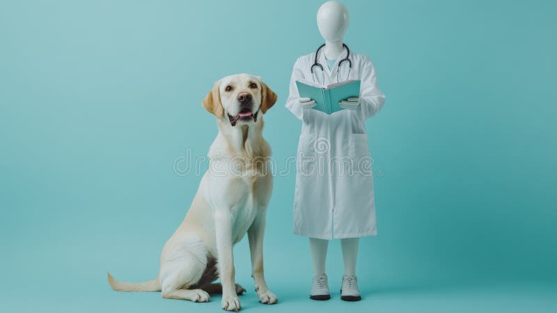 Ανάκτηση Labrador Στέκεται δίπλα στη νοσοκόμα Mannequin σε ιατρικό περιβάλλον ελεύθερη απεικόνιση δικαιώματος