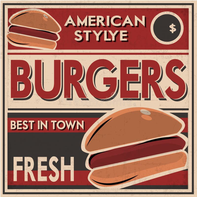 Αναδρομική αφίσα Burgers ελεύθερη απεικόνιση δικαιώματος Αναδρομική αφίσα Burgers ελεύθερη απεικόνιση δικαιώματος