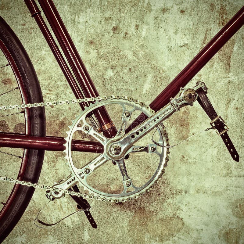 Retro styled image of a part of an old bicycle with derailleur gears. Retro styled image of a part of an old bicycle with derailleur gears