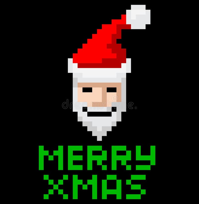 Retro arcade video game style pixel art Christmas Santa with Merry Xmas message. Retro arcade video game style pixel art Christmas Santa with Merry Xmas message