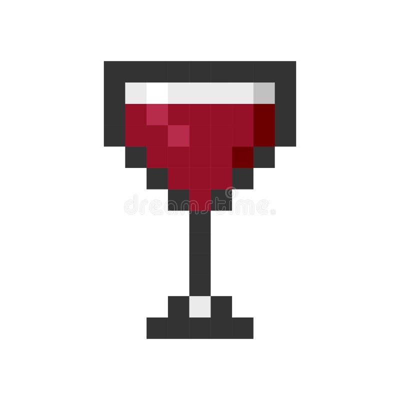 Glass wine pixel art cartoon retro game style set. Glass wine pixel art cartoon retro game style set