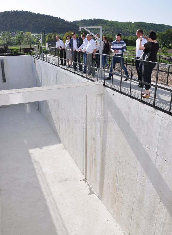 Chortkiv - Ternopil - Ukraine - May 2, 2018. The first stage of the reconstructed urban sewage treatment facilities. Corridor aerotanks for artificial biological sewage treatment were constructed. Chortkiv - Ternopil - Ukraine - May 2, 2018. The first stage of the reconstructed urban sewage treatment facilities. Corridor aerotanks for artificial biological sewage treatment were constructed