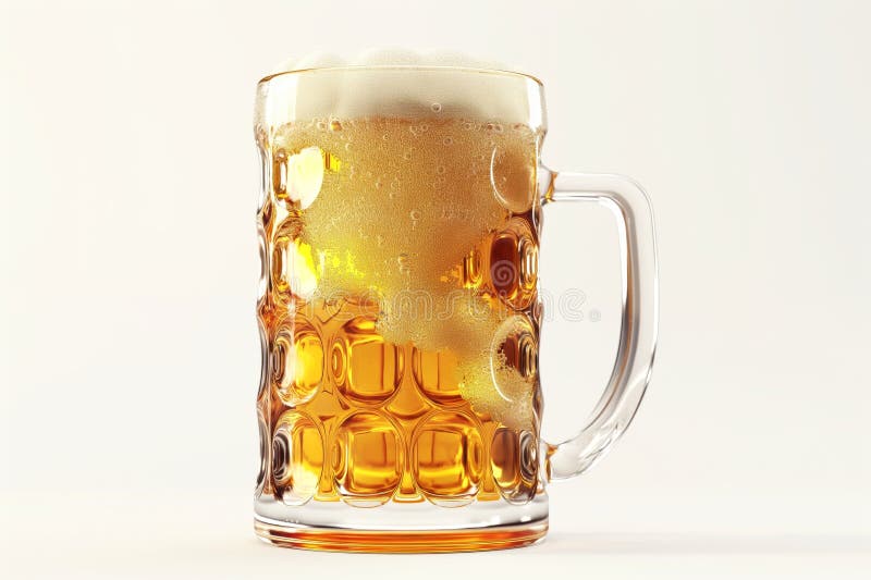 A close-up view of a cold beer with foam in a clear glass mug on a light background AI generated. A close-up view of a cold beer with foam in a clear glass mug on a light background AI generated