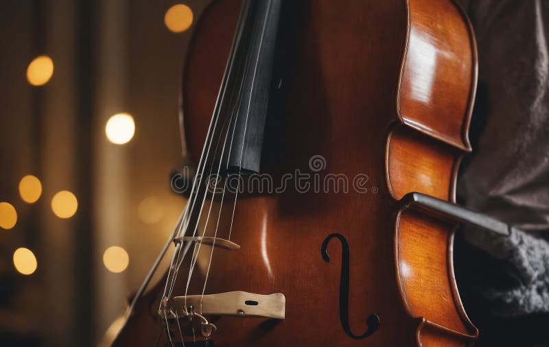 A musician is playing a double bass, a member of the violin family, in a dimly lit room. The wooden string instrument fills the space with classical music AI generated. A musician is playing a double bass, a member of the violin family, in a dimly lit room. The wooden string instrument fills the space with classical music AI generated