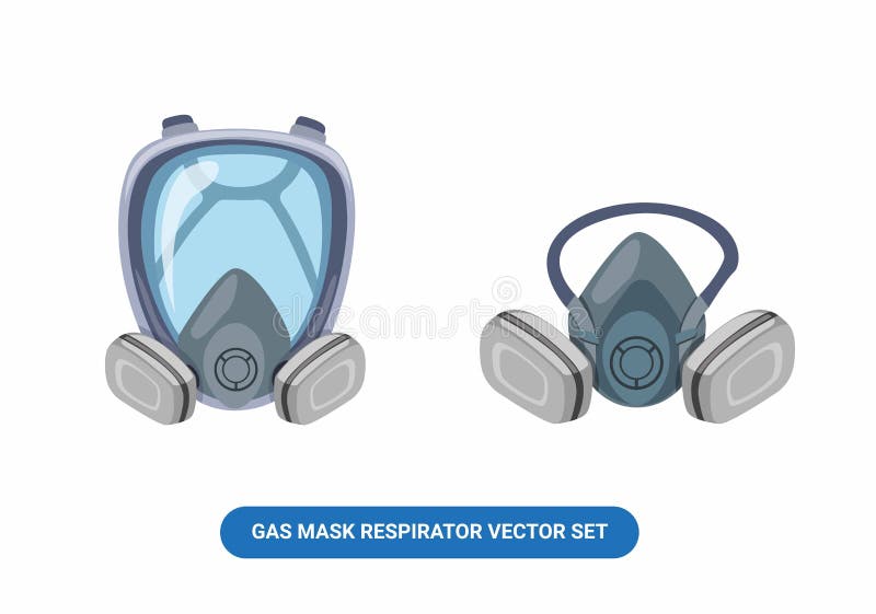 Masker gas respirator workwear in full face and half face vector set cartoon illustration isolated in white background eps 10. Masker gas respirator workwear in full face and half face vector set cartoon illustration isolated in white background eps 10