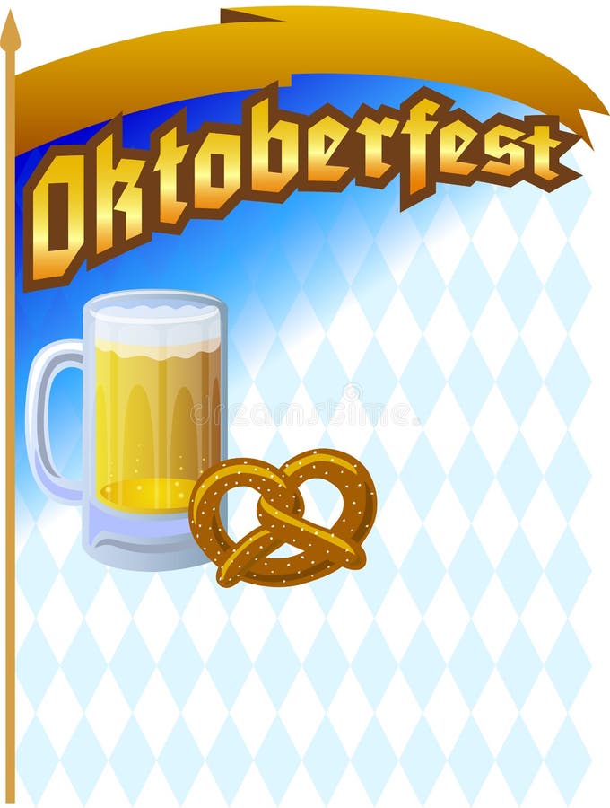 Illustration of a stein of beer, a pretzel, a banner with the headline Oktoberfest. Suitable as the background for an ad or poster. Illustration of a stein of beer, a pretzel, a banner with the headline Oktoberfest. Suitable as the background for an ad or poster.