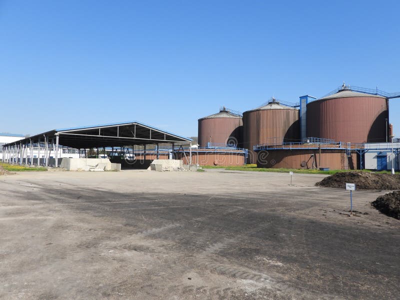 Anaerobic digestion towers in the area of the wastewater treatment plant, where the sludge is stabilized, which enables its further handling and storage. Anaerobic digestion towers in the area of the wastewater treatment plant, where the sludge is stabilized, which enables its further handling and storage