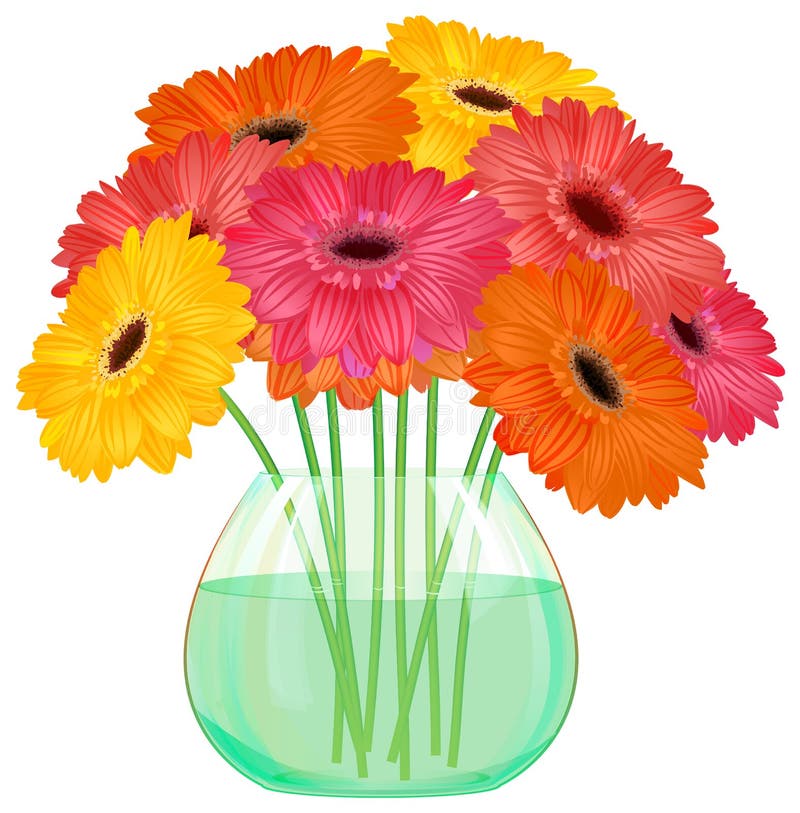 Ανθοδέσμη λουλουδιών gerbera της Daisy στο βάζο γυαλιού
