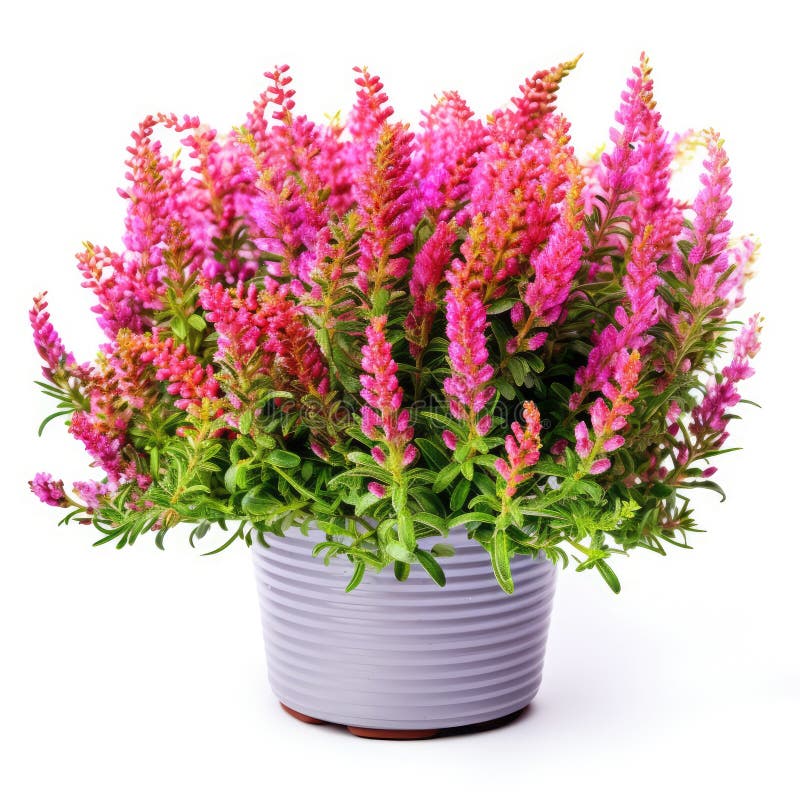 Flowering Heather Plant, Erica Flowers in Pot Isolated, Gardener Heather, Beautiful Blooming Calluna Flower, Generative AI Illustration AI generated. Flowering Heather Plant, Erica Flowers in Pot Isolated, Gardener Heather, Beautiful Blooming Calluna Flower, Generative AI Illustration AI generated