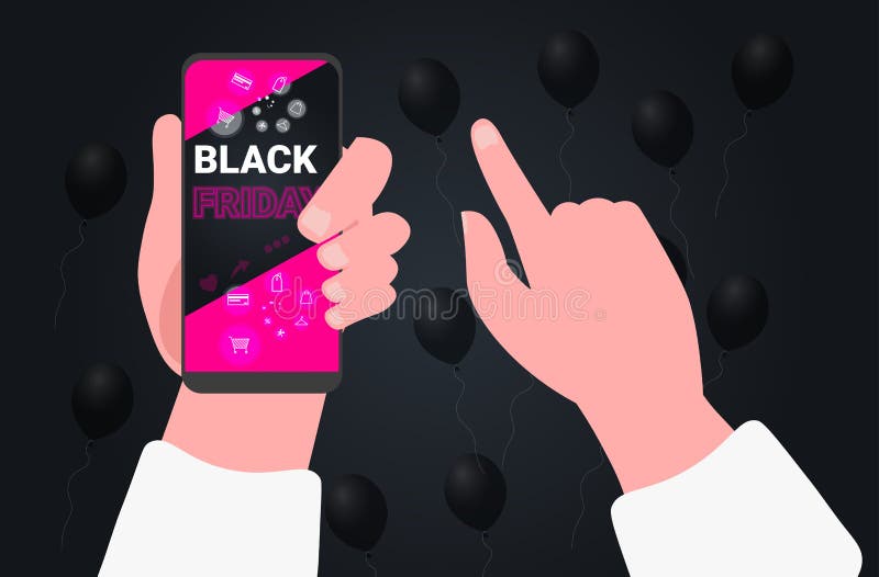 ανθρώπινα χέρια με χρήση smartphone που αγοράζουν online στο mobile app black παρασκευή μεγάλη πώληση ελεύθερη απεικόνιση δικαιώματος