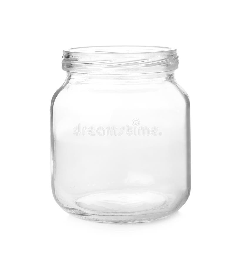 Open empty glass jar isolated on white. Open empty glass jar isolated on white