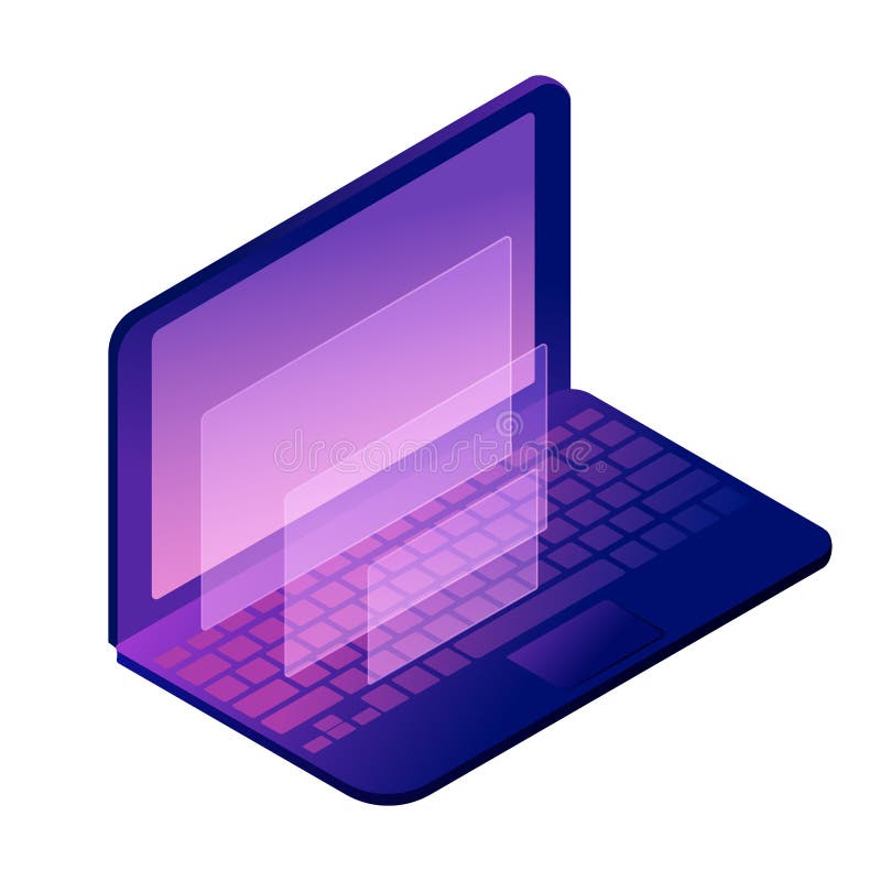 Ανοικτό λειτουργώντας lap-top με την οθόνη επάνω isometric διανυσματική απεικόνιση Ανοικτό λειτουργώντας lap-top με την οθόνη επάνω isometric διανυσματική απεικόνιση