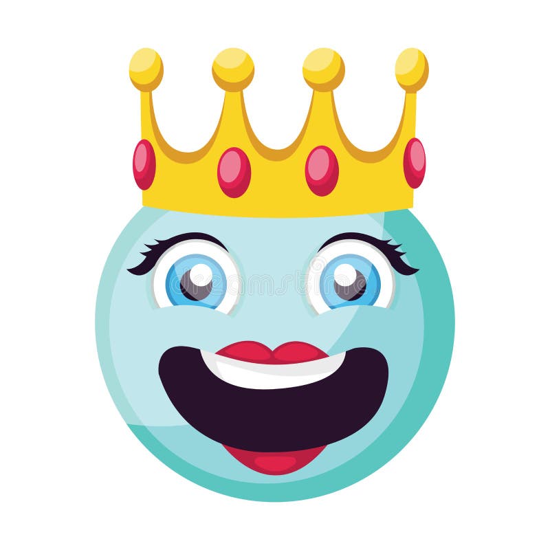 Ανοιχτό μπλε θηλυκό χαρούμενο πρόσωπο emoji με απεικόνιση διανύσματος στέμματος σε διανυσματική απεικόνιση