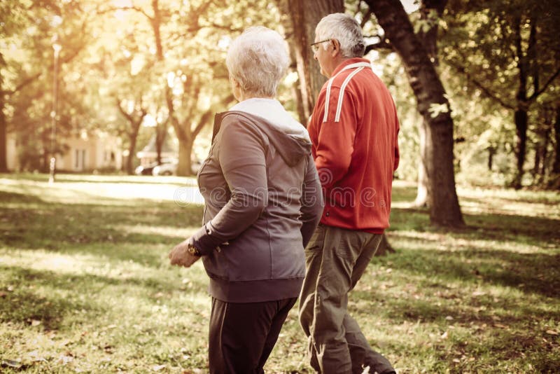 Ανώτερο ζεύγος στον αθλητισμό που ντύνει το jogging πάρκο γουρνών στοκ εικόνες Ανώτερο ζεύγος στον αθλητισμό που ντύνει το jogging πάρκο γουρνών στοκ εικόνες
