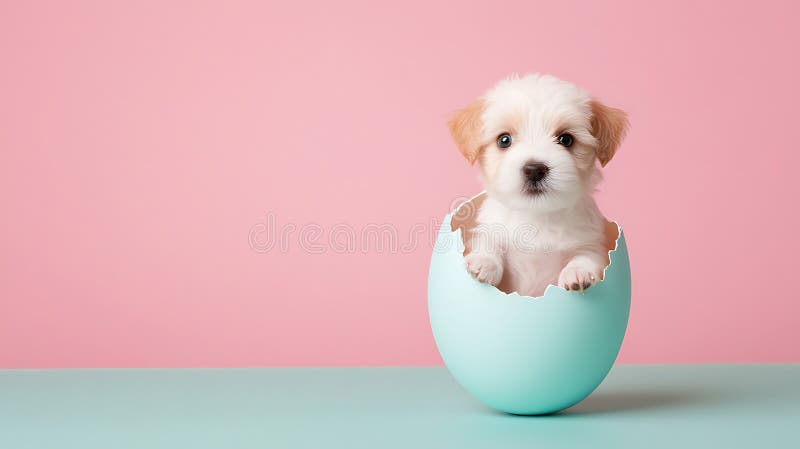 Αξιολάτρευτο κουτάβι με μπλε κέλυφος Pastel Eggshell σε ροζ φόντο ελεύθερη απεικόνιση δικαιώματος