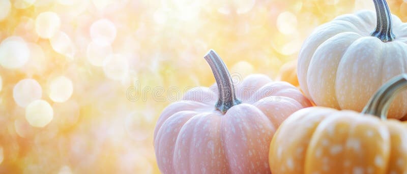 Απαλή φθινοπωρινή γοητεία Pastel Pumpkins και Bokeh Background for Fall Decor and Cozy Seasonal Design απεικόνιση αποθεμάτων