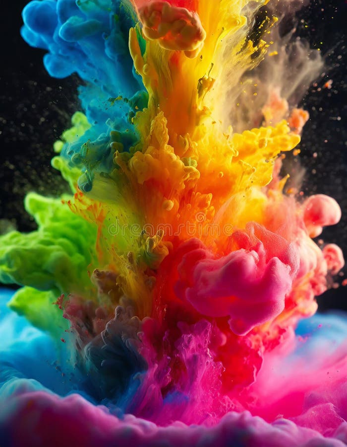 Illustration of explosion of bright colorful paint on dark background, burst of multicolored powder, abstract pattern of colored dust splash. Create backdrop concept. Generated ai. Illustration of explosion of bright colorful paint on dark background, burst of multicolored powder, abstract pattern of colored dust splash. Create backdrop concept. Generated ai.