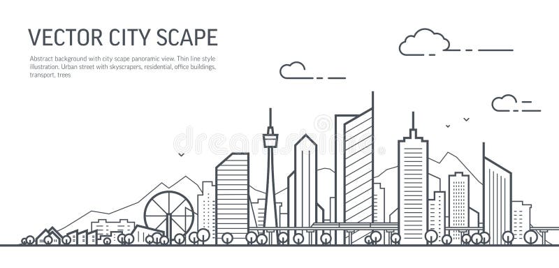 απεικόνιση γραφικού λεπτής γραμμής futustic cityscape. περίγραμμα πανοραμικής μελλοντικής πόλης. αφηρημένο τοπίο πόλης. αστική γρα διανυσματική απεικόνιση