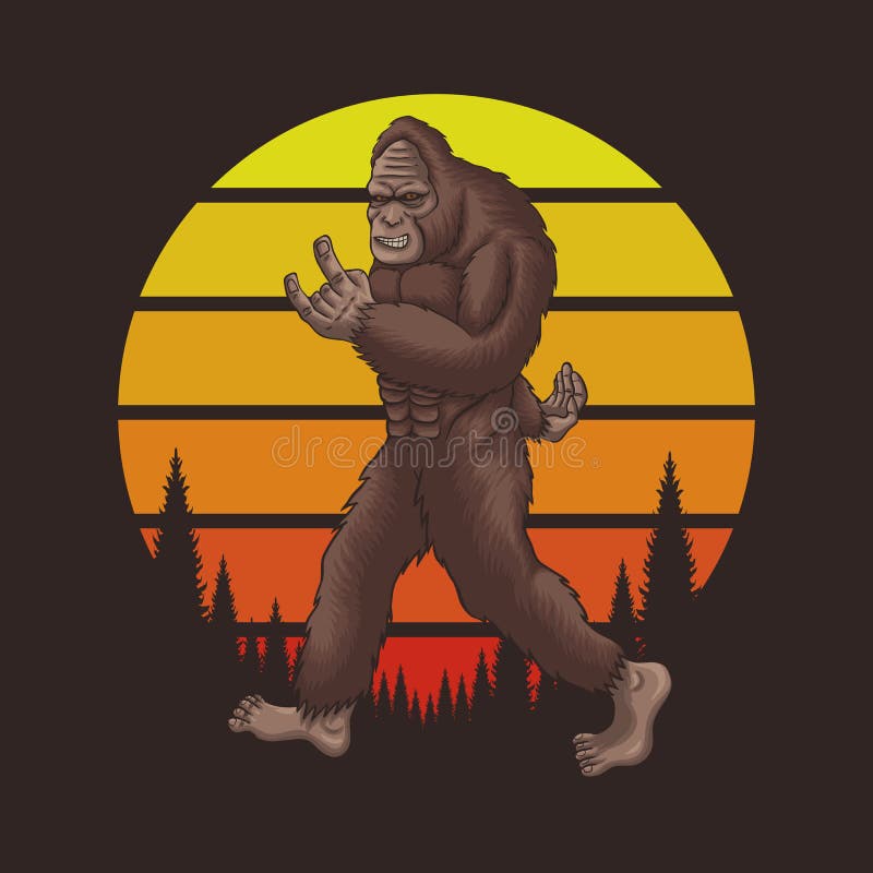 Bigfoot rocker retro sunset vector illustration for your company or brand. Bigfoot rocker retro sunset vector illustration for your company or brand