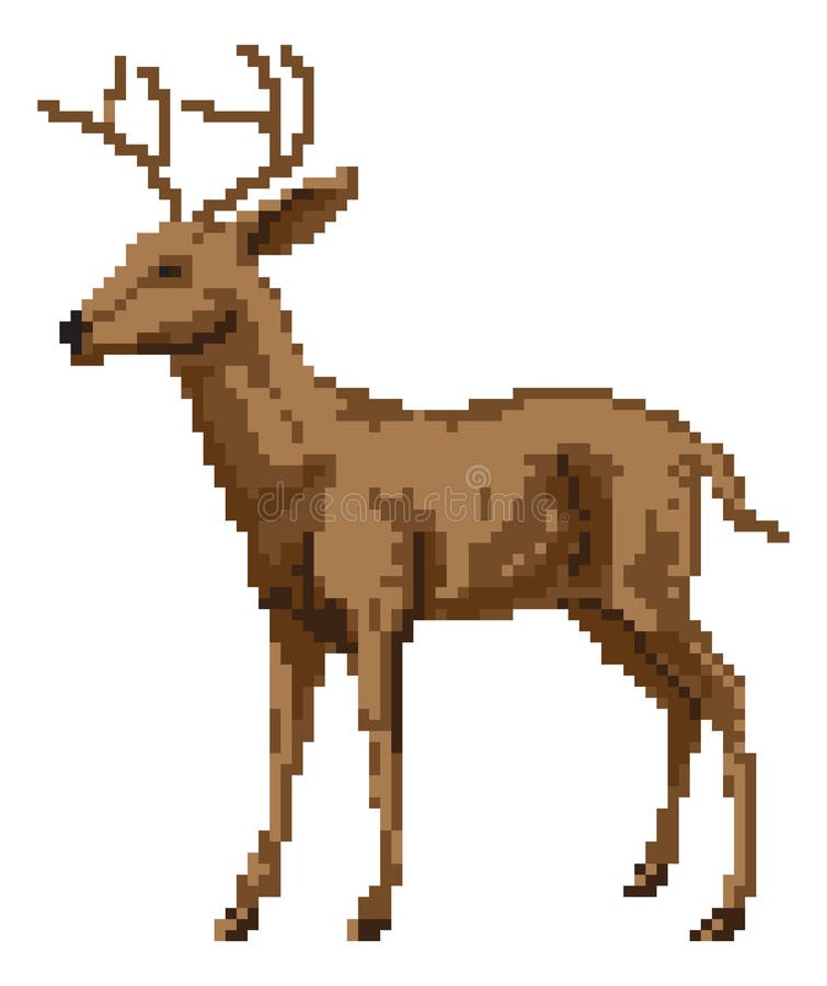 A pixel art style deer illustration of a buck or stag. A pixel art style deer illustration of a buck or stag
