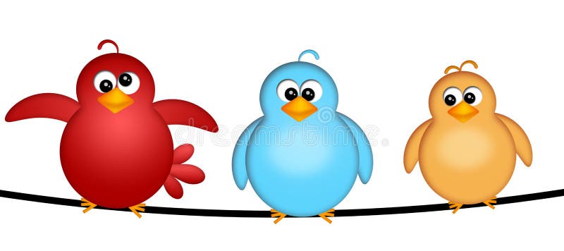 Three Birds on a Wire Cartoon Clipart Illustration Isolated on White Background. Three Birds on a Wire Cartoon Clipart Illustration Isolated on White Background