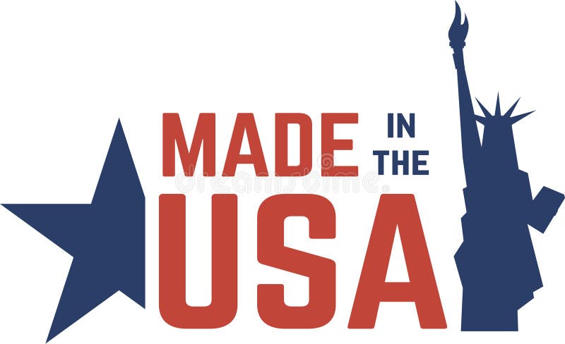 Απεικόνιση της εικόνας Made in the USA, συνοδευόμενη από ένα στυλιζαρισμένο περίγραμμα του αγάλματος της ελευθερίας απεικόνιση αποθεμάτων