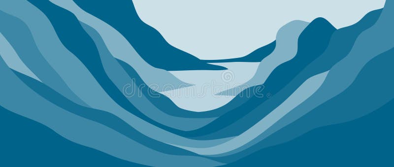 Απεικόνιση τοπίου Blue Mountain. δημιουργική μινιμαλιστική εκτύπωση σύγχρονης τέχνης. με βουνά λόφους και ηλιοβασίλεμα διανυσματική απεικόνιση