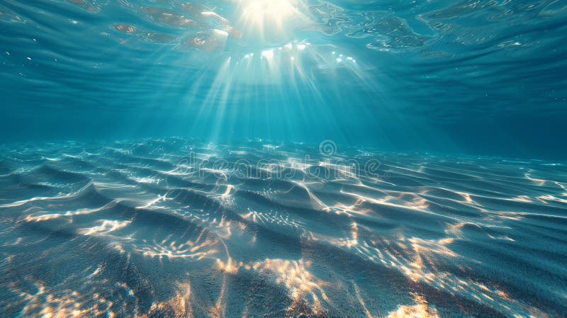 An AI generated illustration of the sandy bottom of the sea in sunlight. An AI generated illustration of the sandy bottom of the sea in sunlight