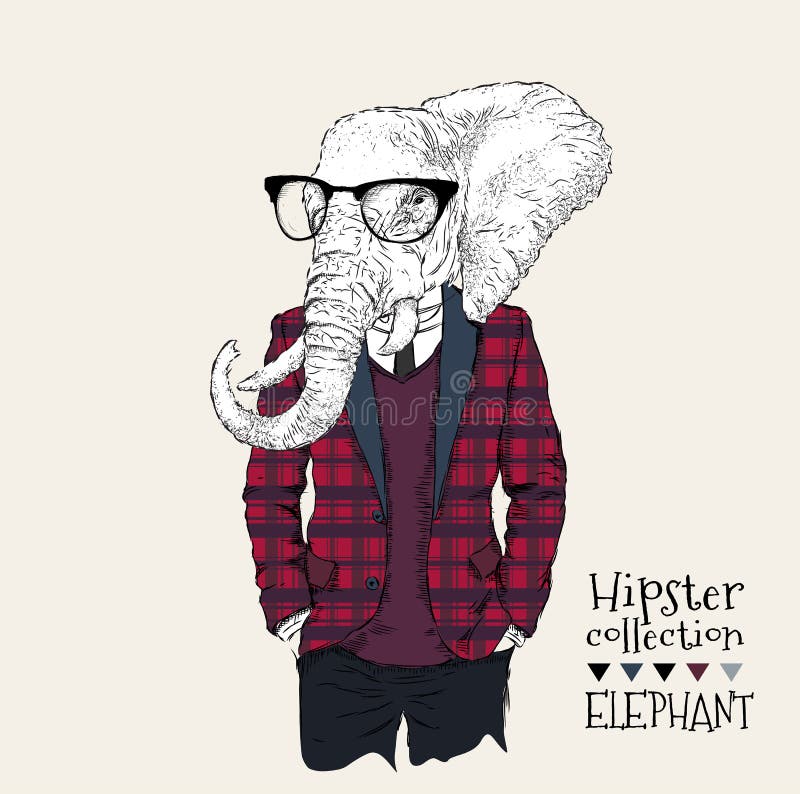 Απεικόνιση του ελέφαντα hipster που ντύνεται επάνω στο σακάκι, τα εσώρουχα και το πουλόβερ επίσης corel σύρετε το διάνυσμα απεικό