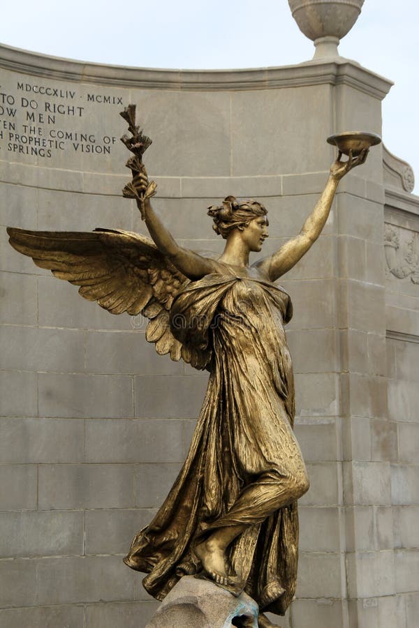 Beautiful statue honoring Spencer Trask, much-loved philanthropist, restored after 100 years, set in famous Congress Park, Saratoga Springs, New York,2016. Beautiful statue honoring Spencer Trask, much-loved philanthropist, restored after 100 years, set in famous Congress Park, Saratoga Springs, New York,2016.