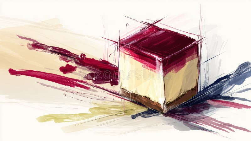 Απολαυστικός Μινιμαλιστικός Κύβος Cheesecake Στην Κορυφή Του Με Ζωηρή Σάλτσα Berry Brushborders στοκ εικόνες με δικαίωμα ελεύθερης χρήσης