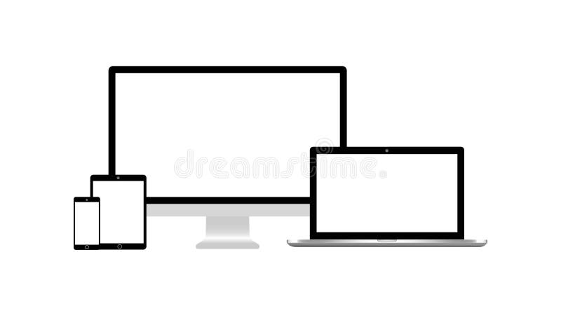 Απομονωμένη χλεύη ταμπλετών και smartphone lap-top οργάνων ελέγχου υπολογιστών γραφείου επάνω στο άσπρο υπόβαθρο EPS10 συμβατό σύ απεικόνιση αποθεμάτων Απομονωμένη χλεύη ταμπλετών και smartphone lap-top οργάνων ελέγχου υπολογιστών γραφείου επάνω στο άσπρο υπόβαθρο EPS10 συμβατό σύ απεικόνιση αποθεμάτων