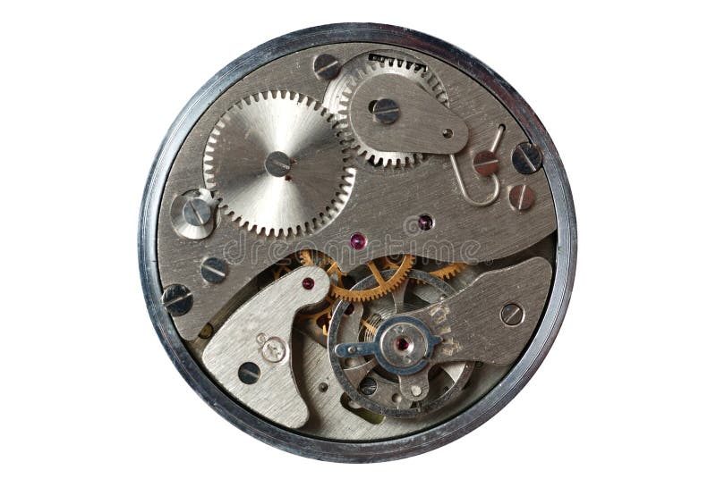 Old watch - the device. The internal mechanism of watch - a photo close up. Old watch - the device. The internal mechanism of watch - a photo close up