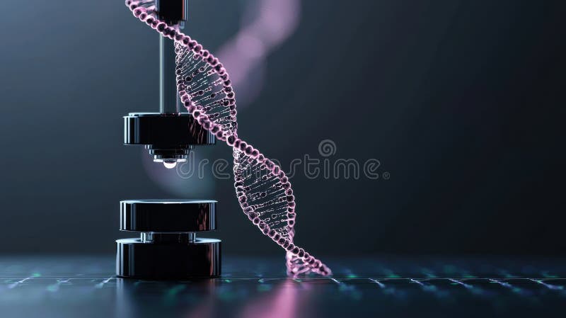 Απόδοση 3D διπλής έλικα DNA που προβάλλεται μέσω μικροσκοπίου. απεικόνιση αποθεμάτων