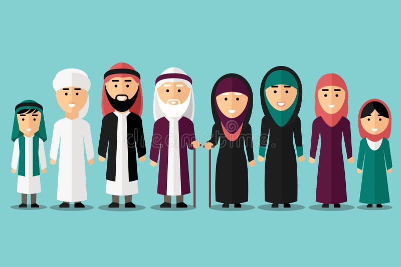 αραβική οικογένεια Διανυσματικοί επίπεδοι μουσουλμανικοί χαρακτήρες