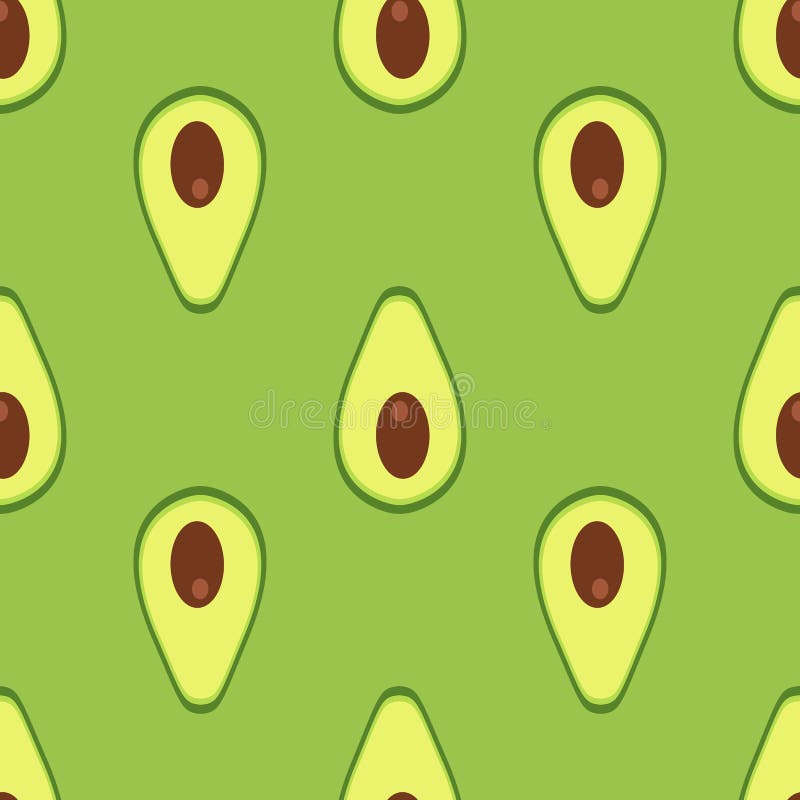 Vector seamless background with half sliced avocado fruit on a green background. flat style design. Vector seamless background with half sliced avocado fruit on a green background. flat style design