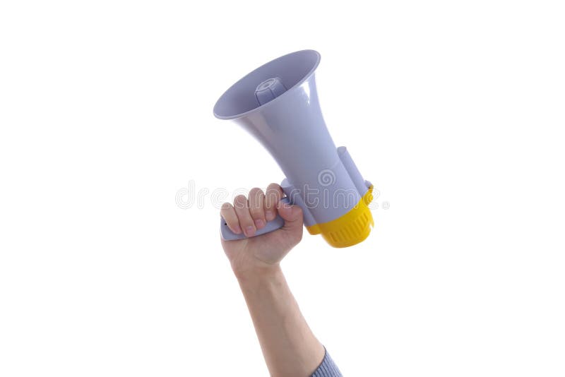 Αρσενικό χέρι που κρατά megaphone ή δυνατό ένα haler