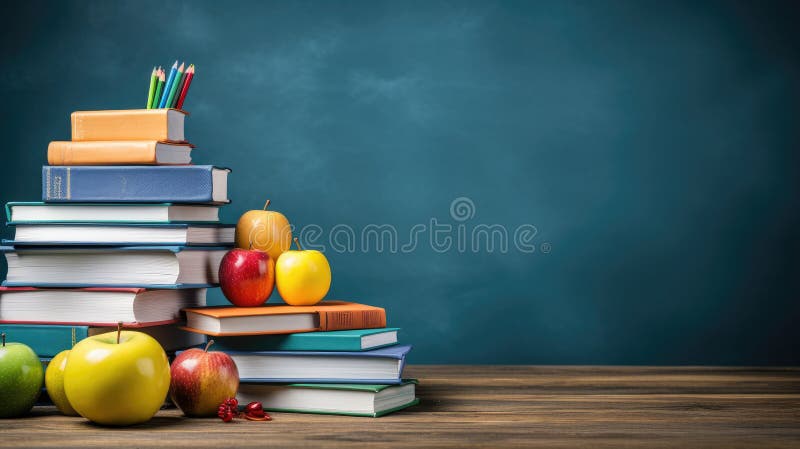 αρχή της σελίδας σχεδιασμός σχολικού εξοπλισμού στο γραφείο σε σκοτεινό φόντο. γενική ai διανυσματική απεικόνιση