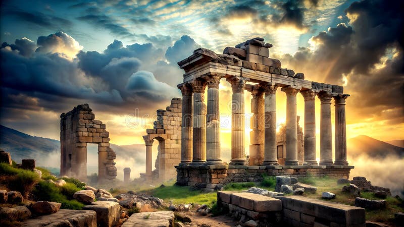 αρχαία ερείπια της παλιάς γεννητικής αλγοριθμικής τέχνης ai στοκ φωτογραφία με δικαίωμα ελεύθερης χρήσης