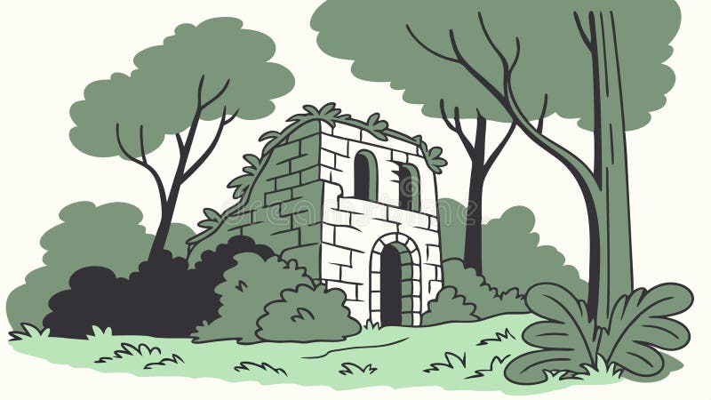 Αρχαίο ερείπιο Εν μέσω Lush Green Nature Vector Genertive AI ελεύθερη απεικόνιση δικαιώματος