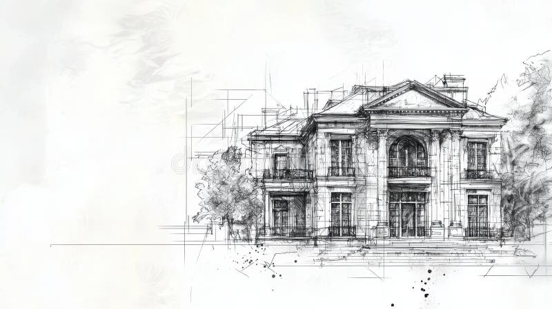 Αρχιτεκτονικό σχέδιο : Σχεδιασμός Μεγάλης Νεοκλασικής Έπαυλης διανυσματική απεικόνιση