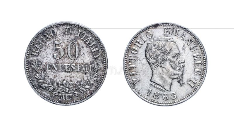 Ασημένιο νόμισμα 1863 Vittorio Emanuele ΙΙ, βασίλειο πενήντα 50 σεντ λιρετών της Ιταλίας στοκ εικόνες με δικαίωμα ελεύθερης χρήσης Ασημένιο νόμισμα 1863 Vittorio Emanuele ΙΙ, βασίλειο πενήντα 50 σεντ λιρετών της Ιταλίας στοκ εικόνες με δικαίωμα ελεύθερης χρήσης