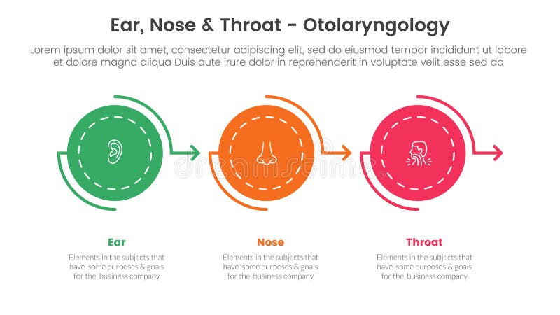 ent health treatment disease infographic 3 point stage template with circle arrow right direction on horizontal line for slide presentation vector. ent health treatment disease infographic 3 point stage template with circle arrow right direction on horizontal line for slide presentation vector