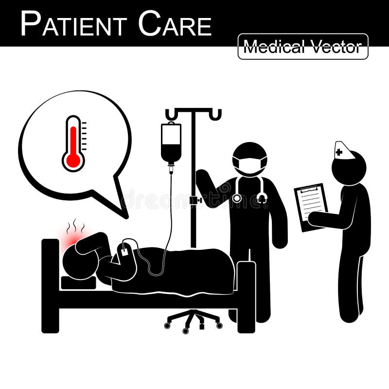 Ασθενής προσοχής γιατρών και νοσοκόμων ιατρική νοσοκομείων (γραπτό, επίπεδο σχέδιο) στη διανυσματική και έννοια επιστήμης