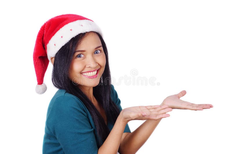 Ασιατική γυναίκα που φορά το καπέλο Santa στοκ εικόνες με δικαίωμα ελεύθερης χρήσης