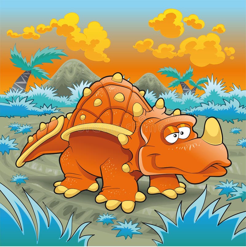 Funny triceratops in the desert, vector image. Funny triceratops in the desert, vector image