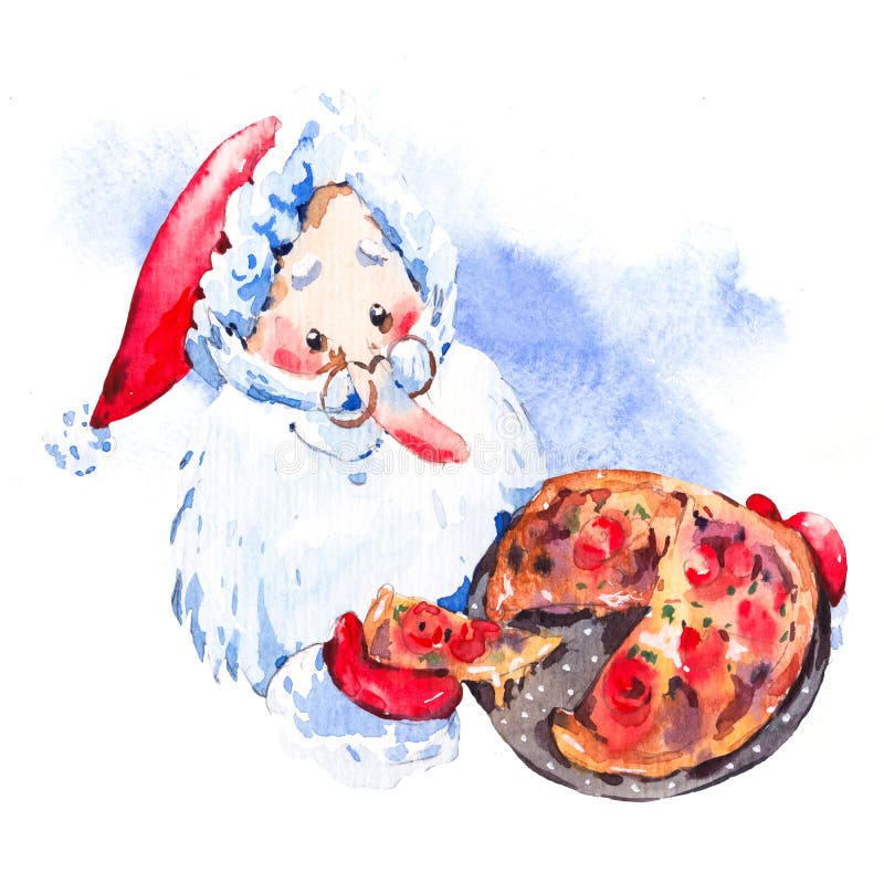 Αστεία πίτσα Άγιου Βασίλη Watercolor rwith ελεύθερη απεικόνιση δικαιώματος Αστεία πίτσα Άγιου Βασίλη Watercolor rwith ελεύθερη απεικόνιση δικαιώματος
