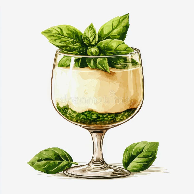 Αστραφτερό Herb Panna Cotta με Basil Leaf Φαγητό Μενού Μαγειρική Απόλαυση Γκουρμέ Επιδόρπιο Λευκό φόντο στοκ φωτογραφία με δικαίωμα ελεύθερης χρήσης