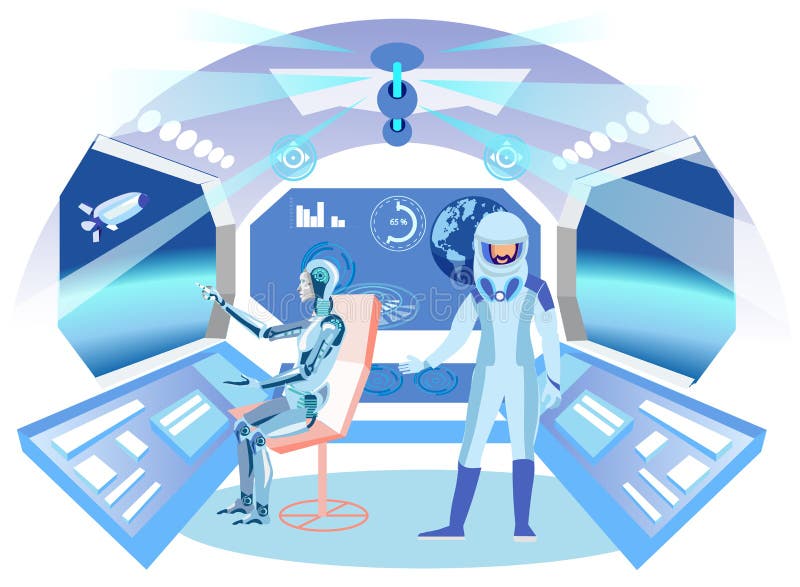 Αστροναύτης Humanoid στην επίπεδη απεικόνιση διαστημοπλοίων ελεύθερη απεικόνιση δικαιώματος Αστροναύτης Humanoid στην επίπεδη απεικόνιση διαστημοπλοίων ελεύθερη απεικόνιση δικαιώματος