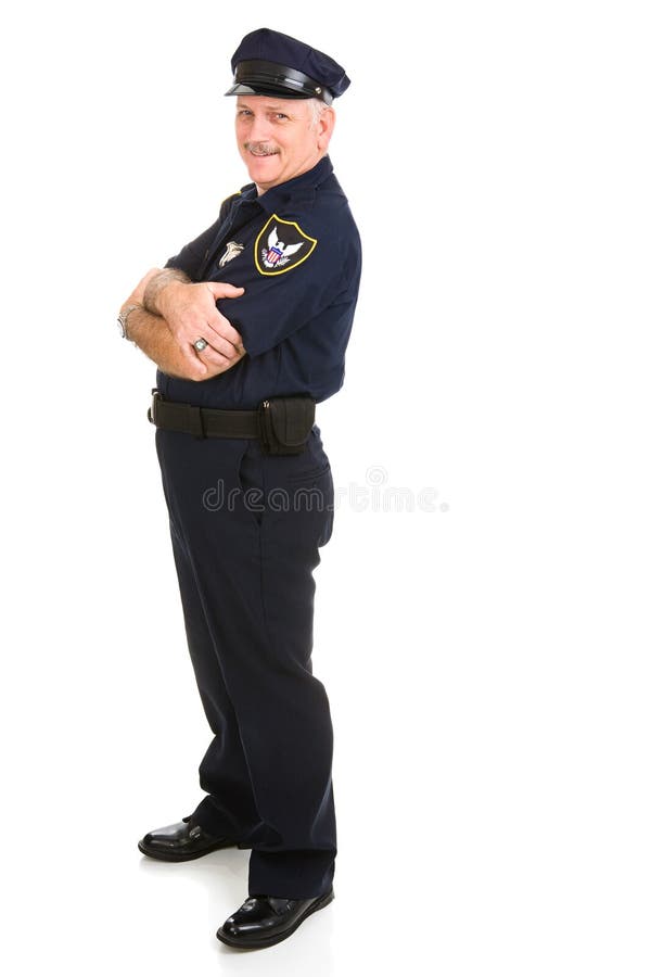 Handsome, mature police officer in a relaxed pose with arms crossed. He's leaning back on invisible white space. Insert your sign. Handsome, mature police officer in a relaxed pose with arms crossed. He's leaning back on invisible white space. Insert your sign.